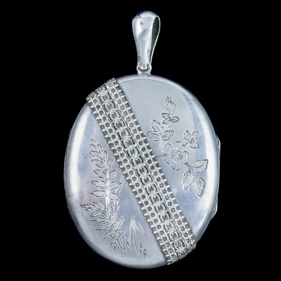 Antique Victorian Floral Locket Sterling Silver - image 2