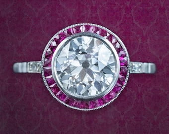 Art Deco Style Lab Grown Diamond Ruby Target Ring 2.47ct Diamond