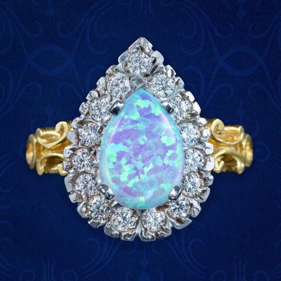 Victorian Style Opal CZ Teardrop Cluster Ring