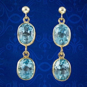 Blautopas Ohrringe im Edwardian Style 9 Karat Gold