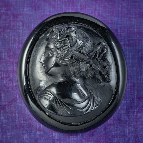 Victorian Style French Jet Cameo Brooch