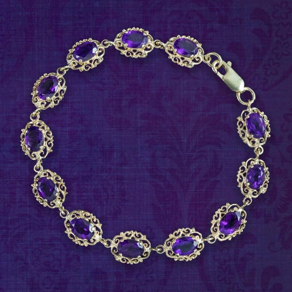 Victorian Style Amethyst Bracelet 9ct Gold