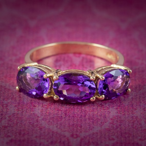 Amethyst Trilogy Ring 9ct Gold 4.5ct of Amethyst