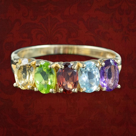 Victorian Style Multi-Gemstone Harlequin Ring