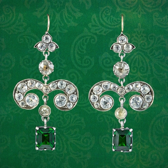Georgian White Green Paste Earrings Long Fabulous Earrings