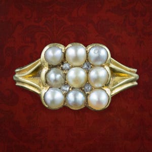 Antique Victorian Natural Pearl Diamond Cluster Ring Dated 1873