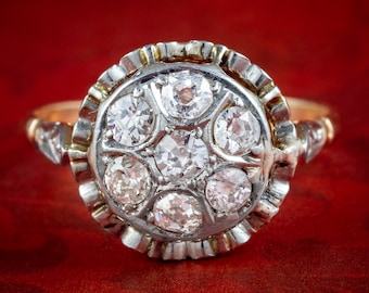 Anillo victoriano antiguo en racimo de diamantes, 0,80 ct en total