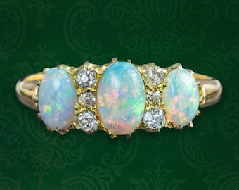 Antique Victorian Opal Diamond Ring 1.4ct Total