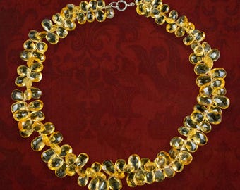 Vintage Citrine Cluster Necklace Silver Clasp