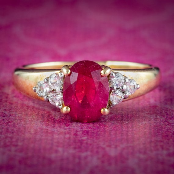Art Deco Style Synthetic Ruby Sapphire Ring 1.5ct Ruby