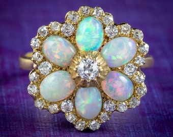 Vintage Opal Diamond Cluster Ring 3ct Of Opal