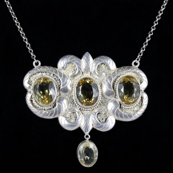 Antique Victorian Citrine Silver Necklace Circa 19