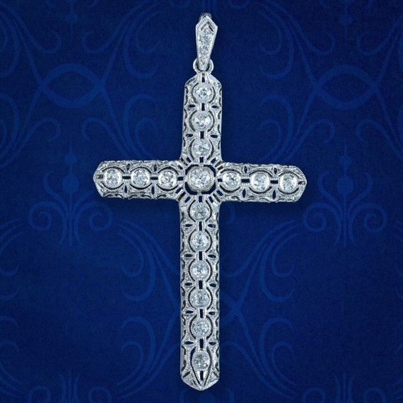Antique Art Deco Diamond Cross Pendant 18ct Gold 1.4ct Total
