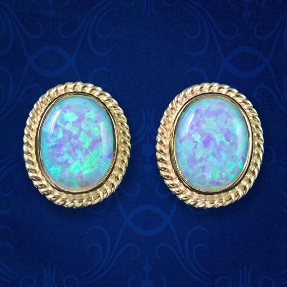 Opal Stud Earrings 9ct Gold Large Studs
