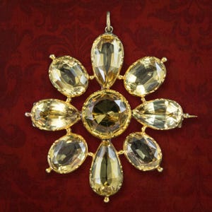 Antique Georgian Yellow Topaz Flower Pendant Brooch 18ct Gold