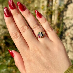 Victorian Style Acrostic Gemstone Cluster Ring Spells Dearest 9ct Gold image 7