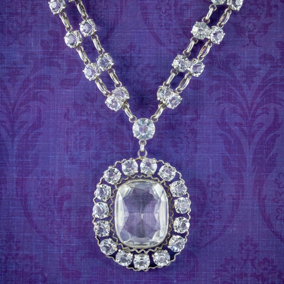 Antique Victorian Paste Lavaliere Pendant Necklace Silver