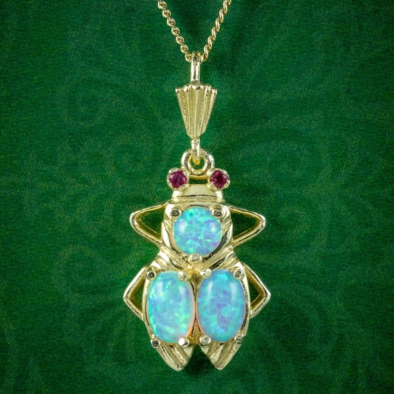 Opal Insect Pendant Necklace Ruby Eyes