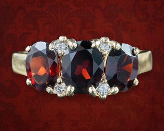 Viktorianischen Stil Granat Diamant Trilogie Ring
