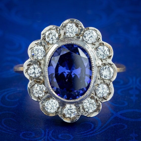 Edwardian Style Blue Cz Tanzanite Daisy Cluster Ring