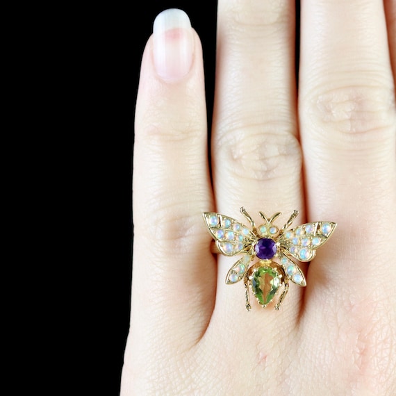 Suffragette Bee Ring Opal Amethyst Peridot - image 6