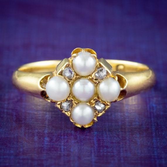 Antique Victorian Pearl Diamond Cluster Ring Date… - image 1