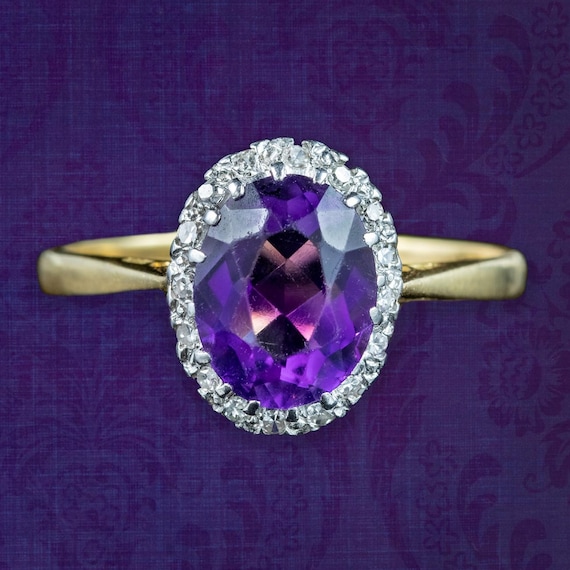Antique Edwardian Amethyst Diamond Cluster Ring 1.6ct Amethyst