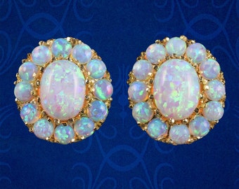 Opal Cluster Earrings Silver 18ct Gold Gilt Studs