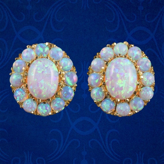 Opal Cluster Earrings Silver 18ct Gold Gilt Studs