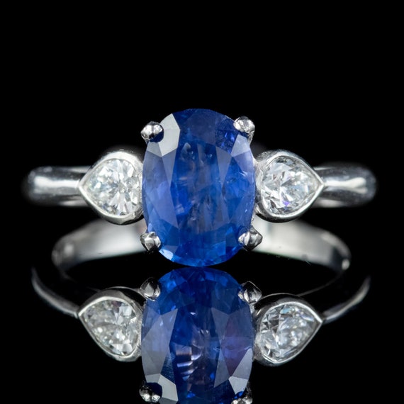 Sapphire Diamond Trilogy Ring Platinum 1.80ct Sapp