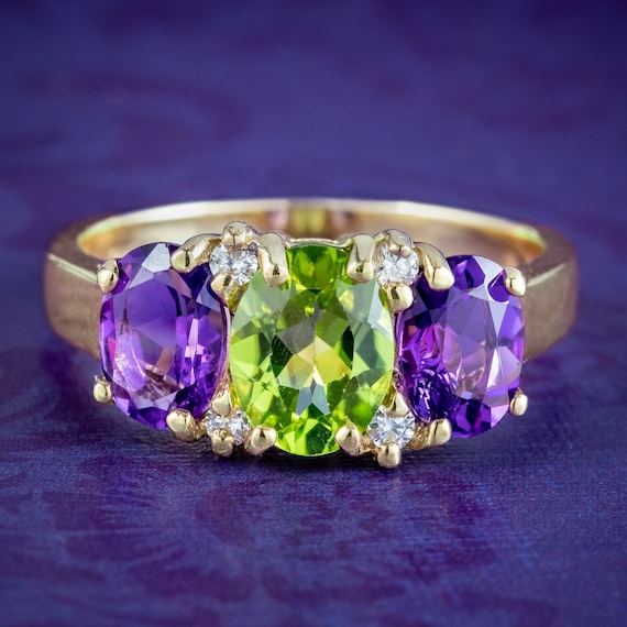 Edwardian Suffragette Style Ring Amethyst Peridot Diamond