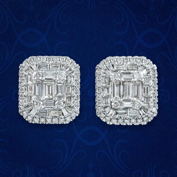 Art Deco Style Diamond Cluster Stud Earrings 2.25ct Total