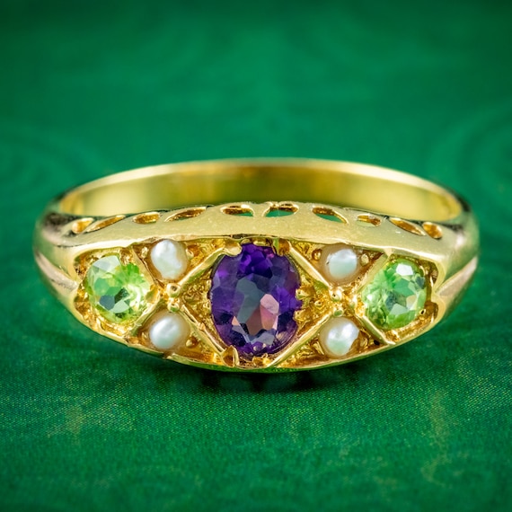 Edwardian Suffragette Style Ring Amethyst Peridot Pearl