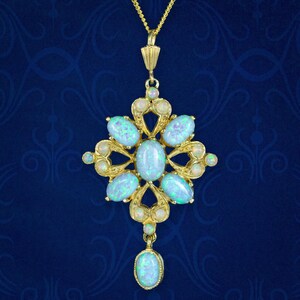 Victorian Style Opal Pendant Necklace Silver 18ct Gold Gilt