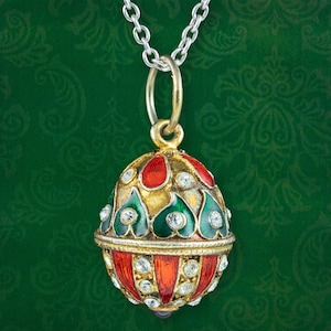 Vintage Garnet Paste Enamel Egg Pendant And Silver Chain