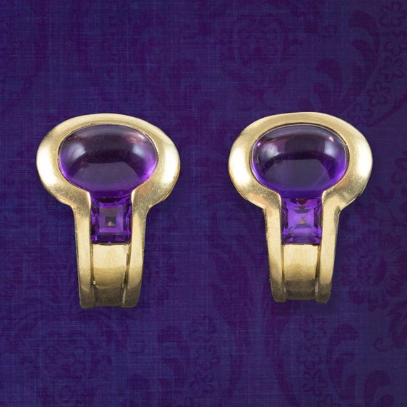 Vintage Amethyst Stud Earrings 18ct Gold