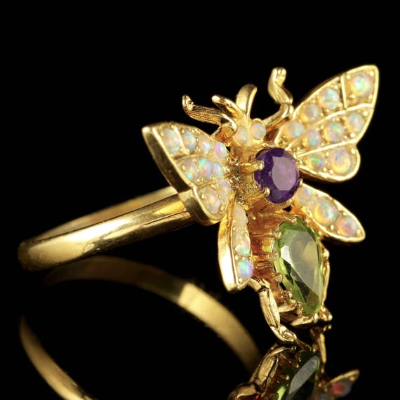 Suffragette Bee Ring Opal Amethyst Peridot - image 5