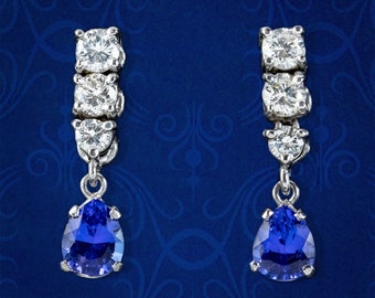 Tanzanite Diamond Drop Earrings 18ct Gold 1.20ct Of Tanzanite