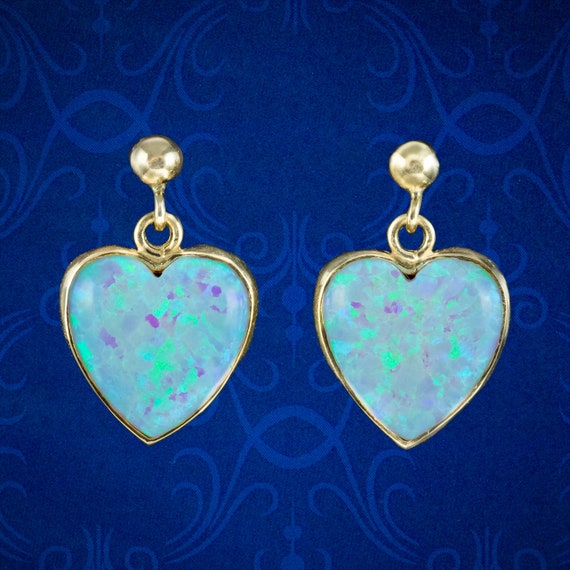 Opal Heart Stud Earrings 9ct Gold