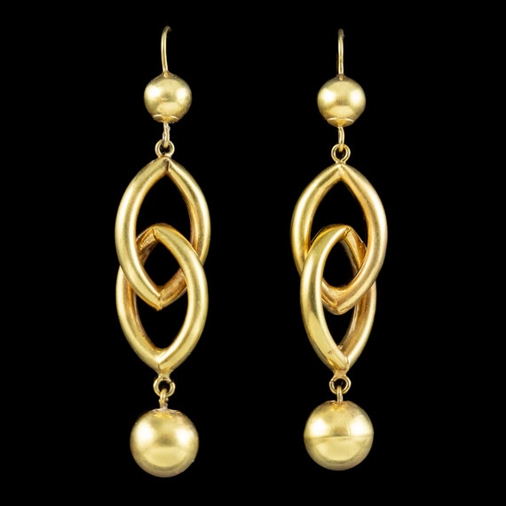 Antique Victorian Etruscan Drop Earrings 15ct Gold - image 2