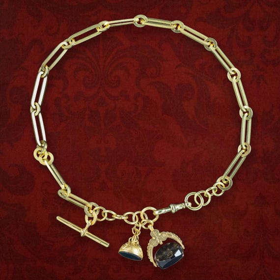 Antique Victorian Albert Chain With Two Fobs Silver 18ct Gold Cased