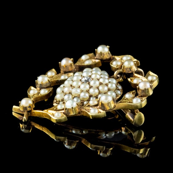 Antique Victorian Pearl Diamond Heart Brooch 15ct… - image 4