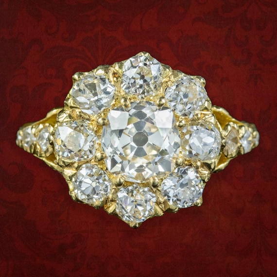 Victorian Style Diamond Cluster Ring 3.5ct Diamond