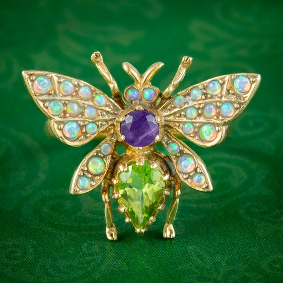 Suffragette Bee Ring Opal Amethyst Peridot - image 1