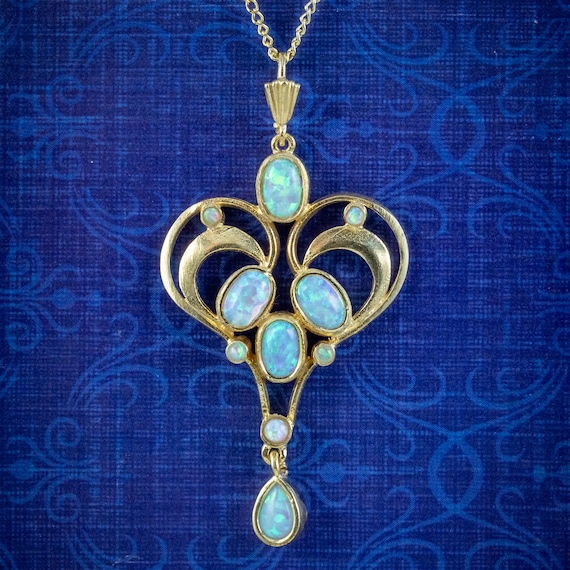 Edwardian Style Opal Pendant Necklace Sterling Silver 18ct Gold Gilt