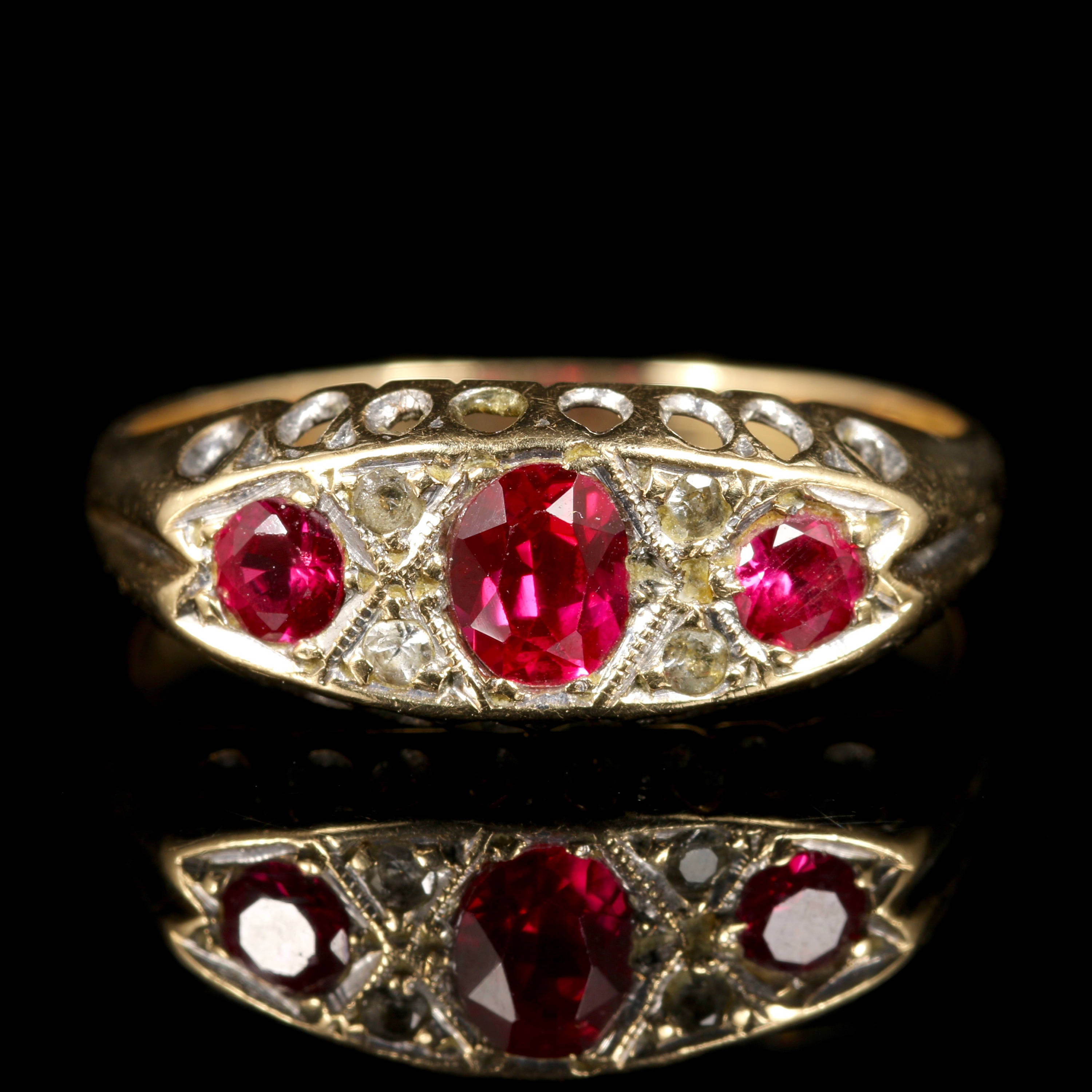 Antique Ruby Diamond Ring Gypsy Set Gold Ring 1960