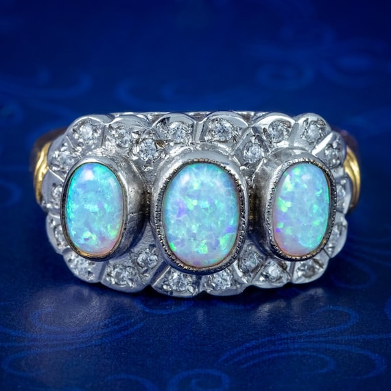 Edwardian Style Opal CZ Cluster Ring