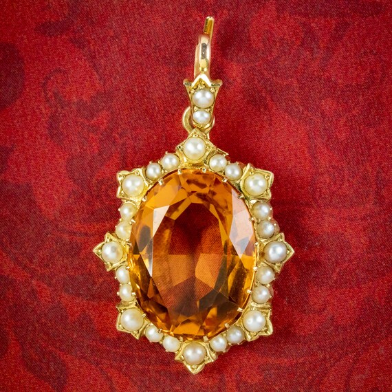 Antique Victorian Citrine Pearl Pendant 