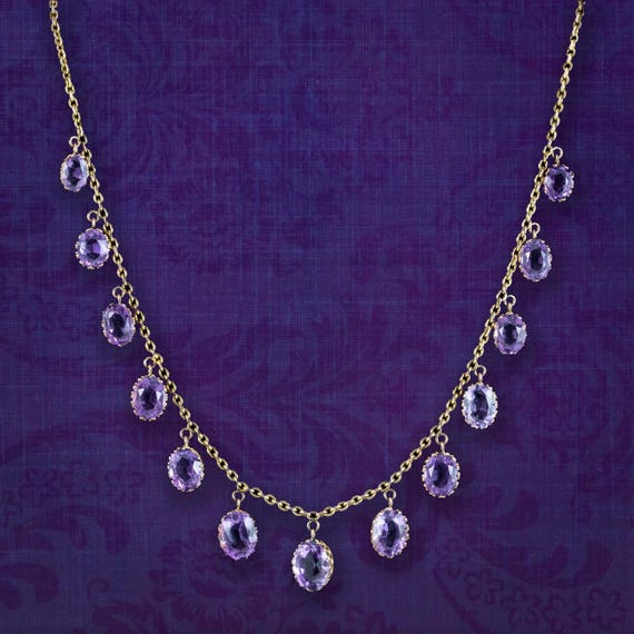 Antique Victorian Amethyst Dropper Necklace 15ct Gold