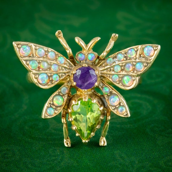 Suffragette Bee Ring Opal Amethyst Peridot